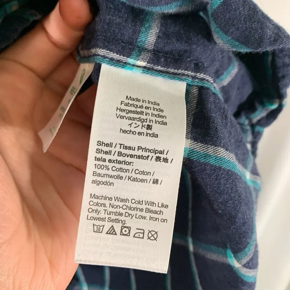 J. Crew Brushed Twill Shirt Men's Large Blue Plaid Flannel Button Up Long Sleeve